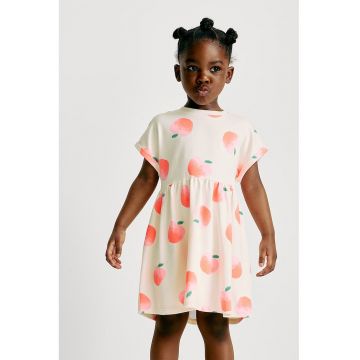 Rochie mini cu imprimeu cu fructe - Alb fildes/Coral