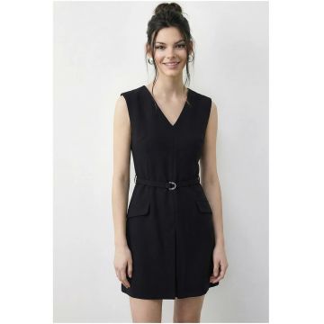 Rochie mini dama  decolteu in V - poliester/elastan - neagra