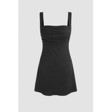 Rochie mini -  Decolteu patrat - Poliester/Elastan - Negru