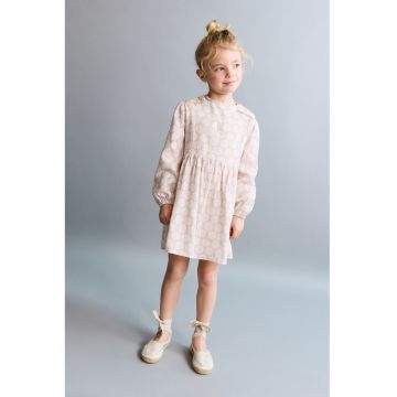 Rochie mini din bumbac cu imprimeu floral - Roz pastel