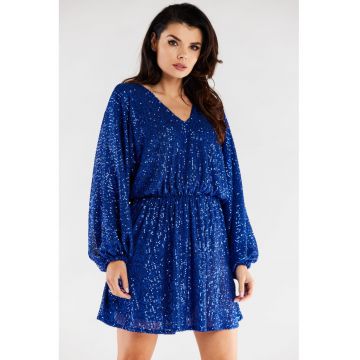 Rochie mini oversize din paiete cu maneci lungi - - Albastru