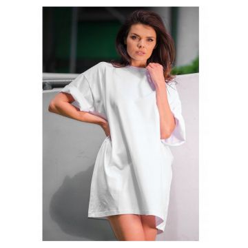 Rochie oversize cu maneca scurta din bumbac - - Alb