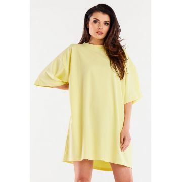 Rochie oversize cu maneca scurta din bumbac - - Galben