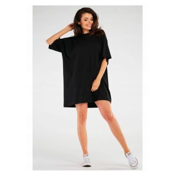 Rochie oversize cu maneca scurta din bumbac - - Negru