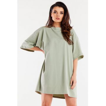 Rochie oversize cu maneca scurta din bumbac - - Verde