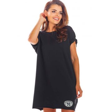 Rochie oversize din bumbac cu maneca scurta - - Negru