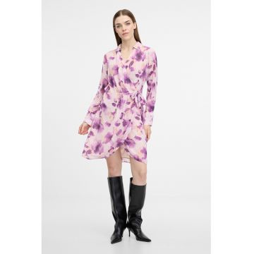 Rochie petrecuta cu decolteu in V - Violet/Alb murdar