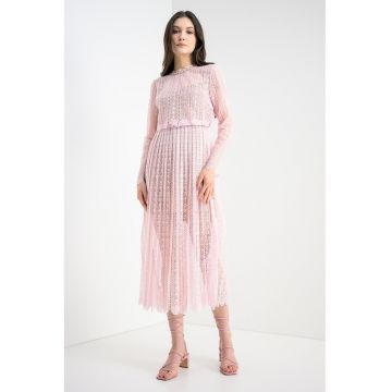 Rochie plisata din dantela organza - Roz