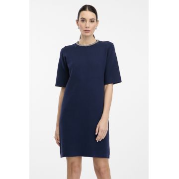 Rochie scurta cu decolteu cu strasuri - Bleumarin
