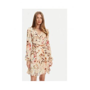 Rochie scurta cu decolteu in V si model floral