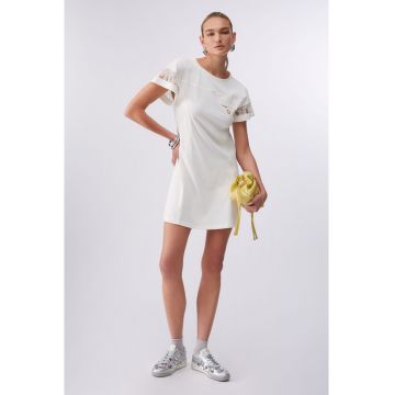 Rochie scurta cu maneci cu garnitura din dantela - Alb