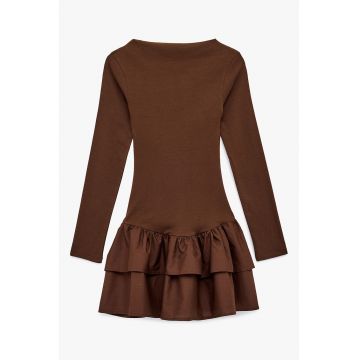 Rochie scurta cu maneci lungi - Maro inchis