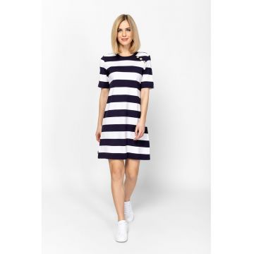 Rochie scurta cu model in dungi - Alb/Bleumarin
