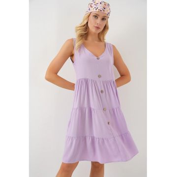Rochie scurta - HiCCUP - fara maneci - liliac violet - textil -