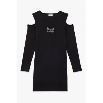 Rochie striata cu strasuri - Negru