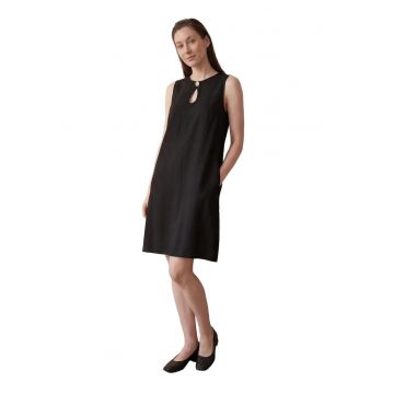 Rochie tip tunica -  midi - decupaje - negru - amestec de bumbac si in -