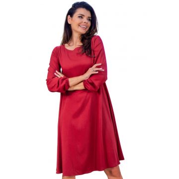 Rochie trapez din viscoza cu maneci lungi - - Rosu