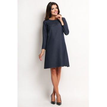 Rochie trapez midi cu maneci lungi - - Bleumarin