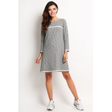 Rochie trapez midi din bumbac cu maneci lungi - - Gri