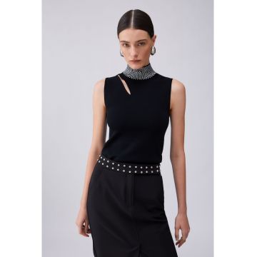 Rochie tricotata cu strasuri - Negru