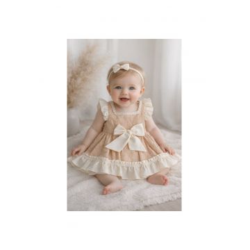 Rochita fetita bej crem eleganta cu fundita broderie premium bebelusi copii