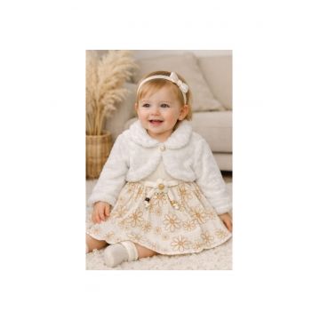 Rochita fetita eleganta cu bolero alb blanita model floral bumbac ocazie