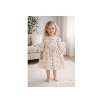 Rochita fetita eleganta cu imprimeu floral guler rotund si maneci evazate