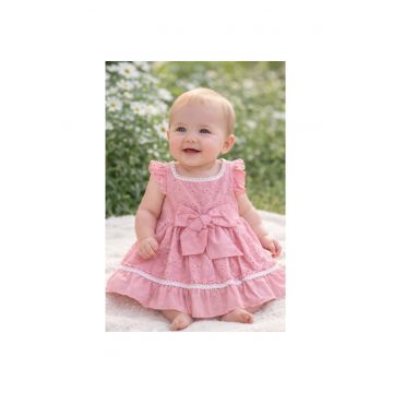 Rochita fetita roz eleganta cu fundita broderie dantela premium bebelusi copii