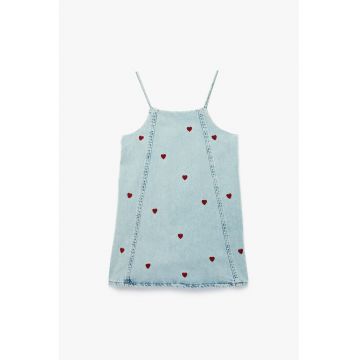 Sarafan din denim cu broderie - Albastru prafuit