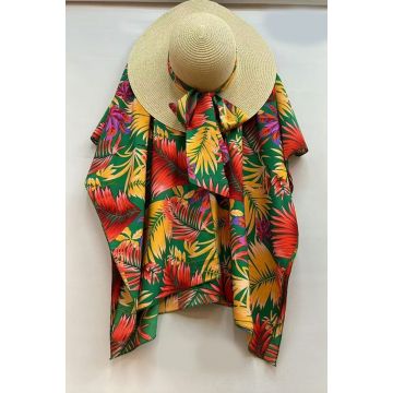 Set de plaja SAMY, kimono si palarie accesorizata cu esarfa, HAVANA, Marime S/M