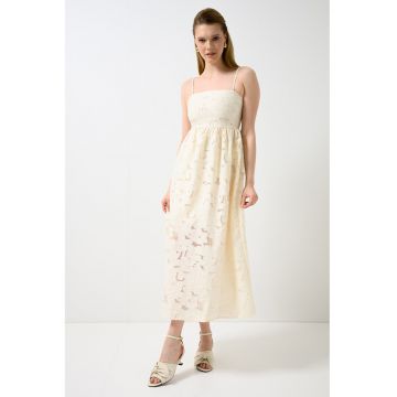 Jack & Jones - Rochie evazata cu broderii florale - Crem