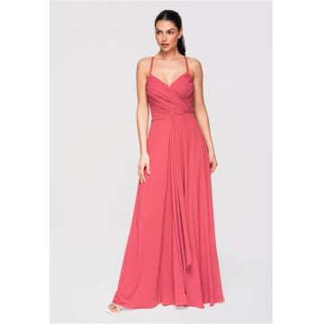 LARICA Rochie Maxi Eleganta - Croi Amplu - Decolteu Petrecut - Ideala pentru Evenimente Speciale - Coral
