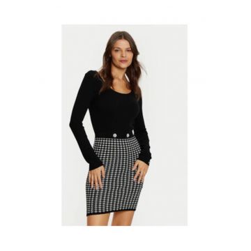 Rochie bodycon cu imprimeu houndstooth Gabriella - Negru