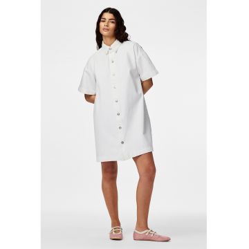 Rochie-camasa cu croiala dreapta si maneci cazute - Alb optic