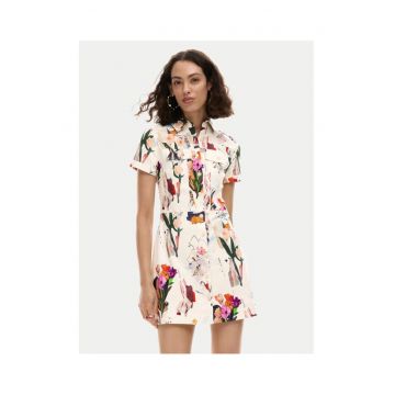 Rochie camasa  cu nasturi ecru - Ecru