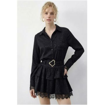 Rochie camasa dama  imprimeu leopard - negru - bumbac - cu curea