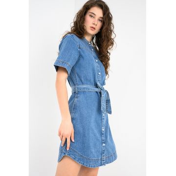 Rochie-camasa de denim cu vesta Victoria - Albastru