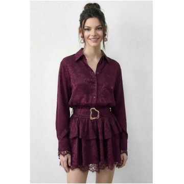 Rochie camasa  imprimeu leopard - cu curea - mov - bumbac