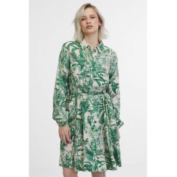 Rochie-camasa midi cu model tropical - Verde/Maro nisip