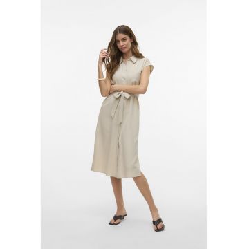 Rochie-camasa midi din amestec de in - Bej deschis