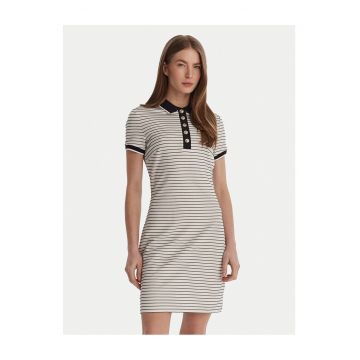 Rochie casual -  dungi - alb - 55% viscoza