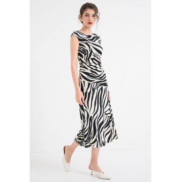Rochie cu animal print si decupaj triughiular pe partea din spate - Alb/Negru