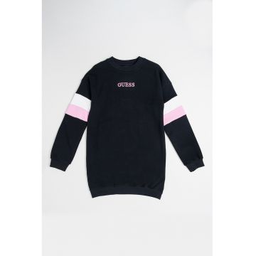 Rochie cu benzi contrastante pe maneci si logo brodat - Alb/Negru/Roz