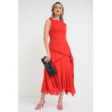 Rochie cu decolteu barcuta - Rosu vermillion