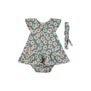 Rochie cu imprimeu floral si chiloti - Verde pal/Alb murdar