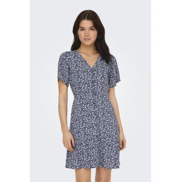 Rochie cu imprimeu floral si decolteu in V Evida - Albastru prafuit/Alb murdar