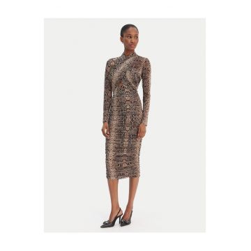 Rochie de cocktail  decolteu bardot - fermoar - maro - poliester