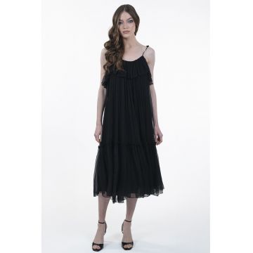 Rochie de matase cu pliuri - Negru