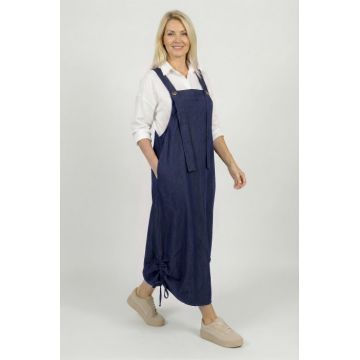 Rochie de vara tip sarafan lung cu bretele si snur reglabil, din denim subtire