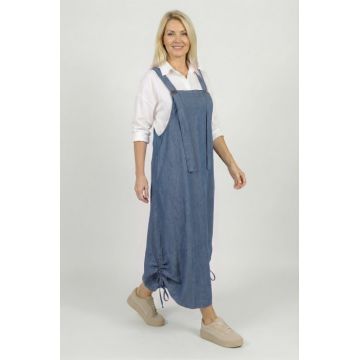 Rochie de vara tip sarafan lung cu bretele si snur reglabil, din denim subtire bleu